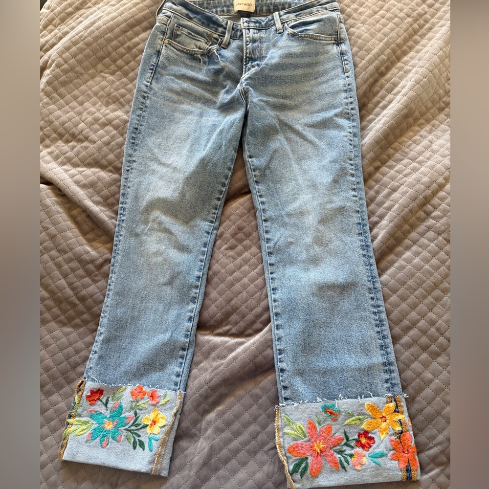 DRIFTWOOD Light Blue Floral Embroidered Jeans